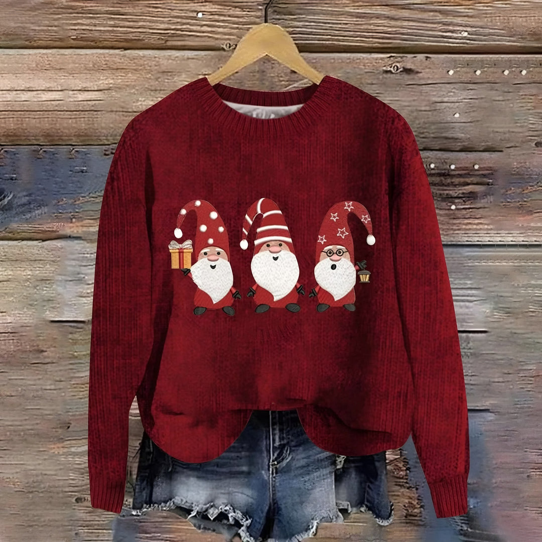 Novelty Christmas Jumper for Women — Sylvia, Red Gnomes