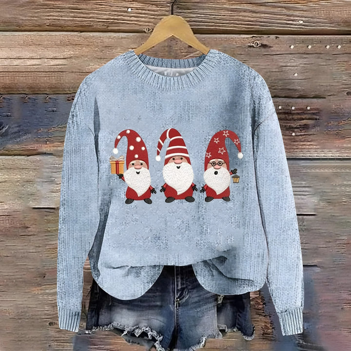 Novelty Christmas Jumper for Women — Sylvia, Light Blue Gnomes