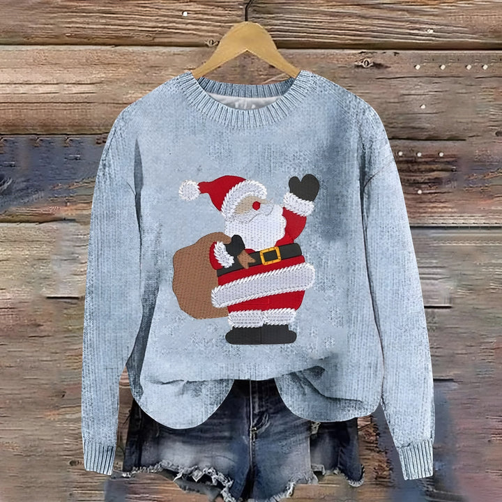 Novelty Christmas Jumper for Women — Sylvia, Light Blue Santa