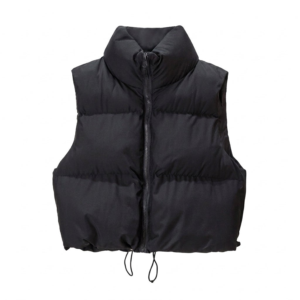 Cropped Padded Gilet with Stand Collar for Women — Tegeirian, image 1