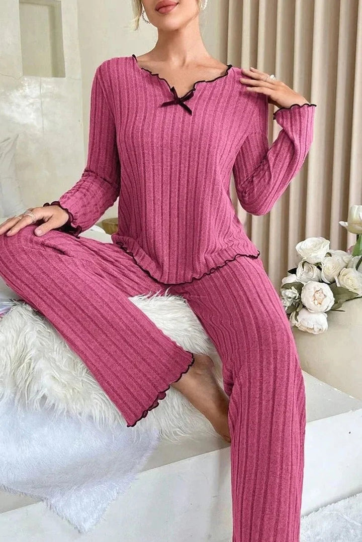 Ribbed Knit Pyjamas with Lettuce Edge