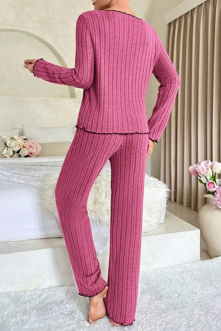 Ribbed Knit Pyjamas with Lettuce Edge