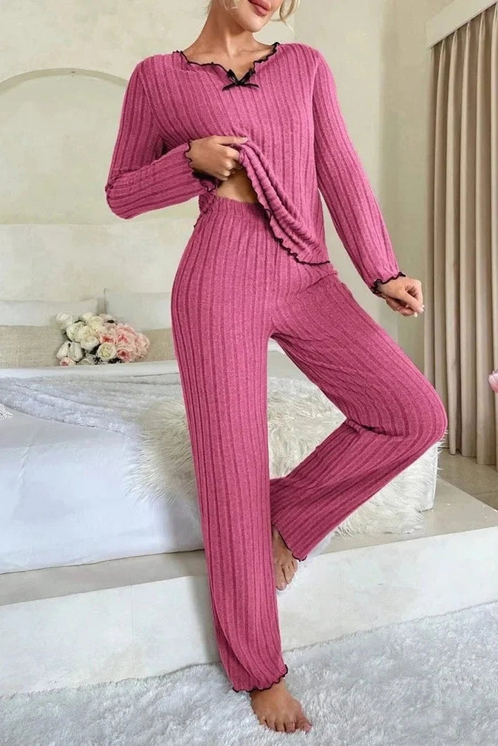 Ribbed Knit Pyjamas with Lettuce Edge