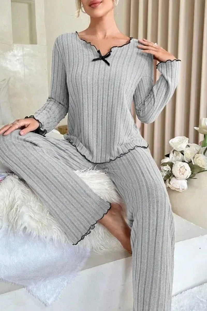 Ribbed Knit Pyjamas with Lettuce Edge