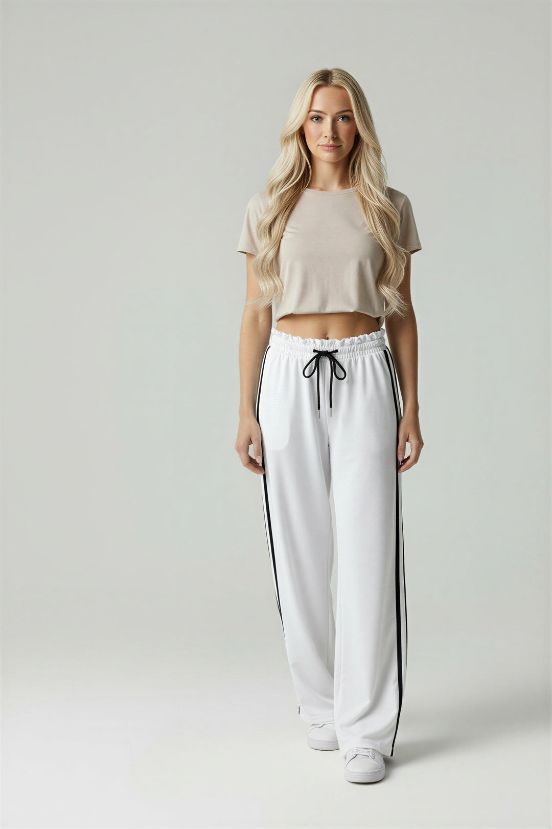 Contrast Side Stripe Track Trousers for Women in white