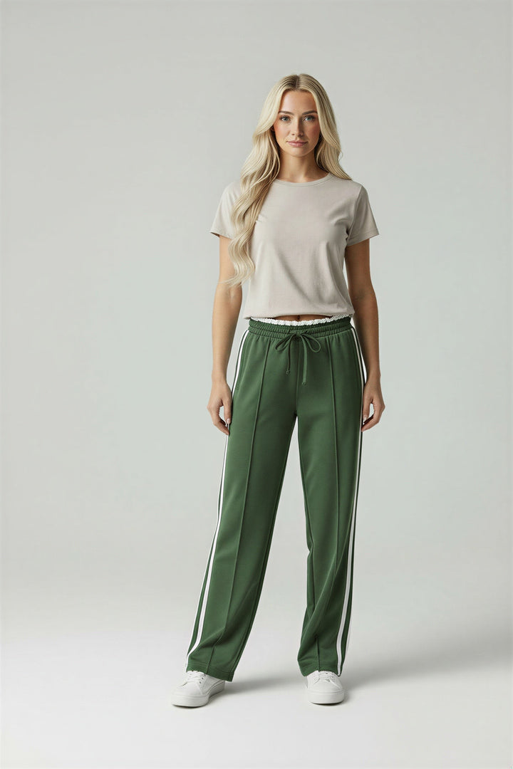 Contrast Side Stripe Track Trousers for Women in olive green