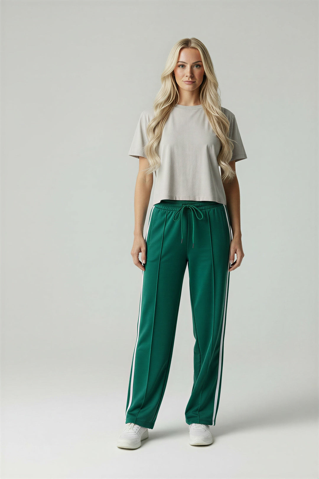 Contrast Side Stripe Track Trousers for Women in dark green