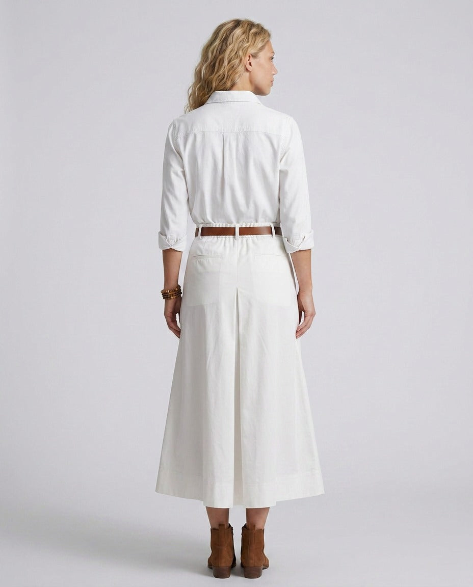 A Line Maxi Skirt with High Waist and Buttons