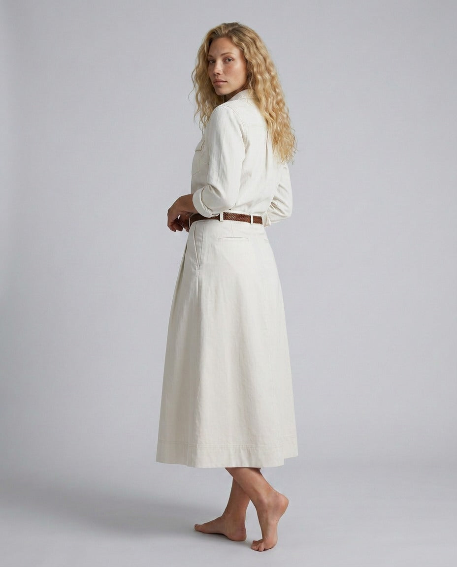 A Line Maxi Skirt with High Waist and Buttons