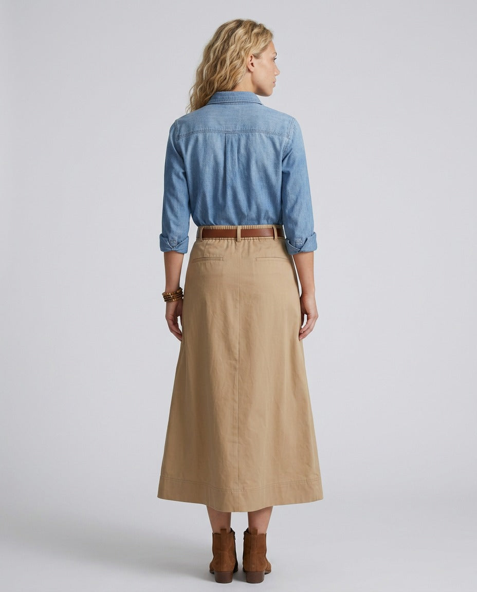 A Line Maxi Skirt with High Waist and Buttons