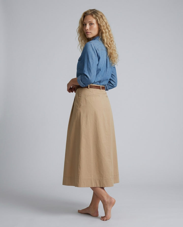 A Line Maxi Skirt with High Waist and Buttons