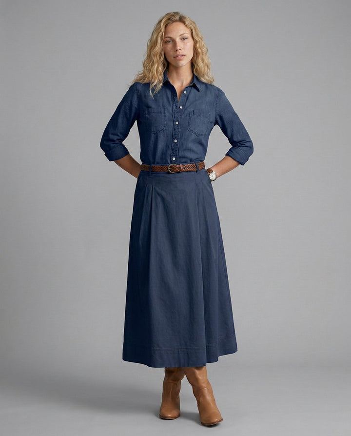 A Line Maxi Skirt with High Waist and Buttons in blue