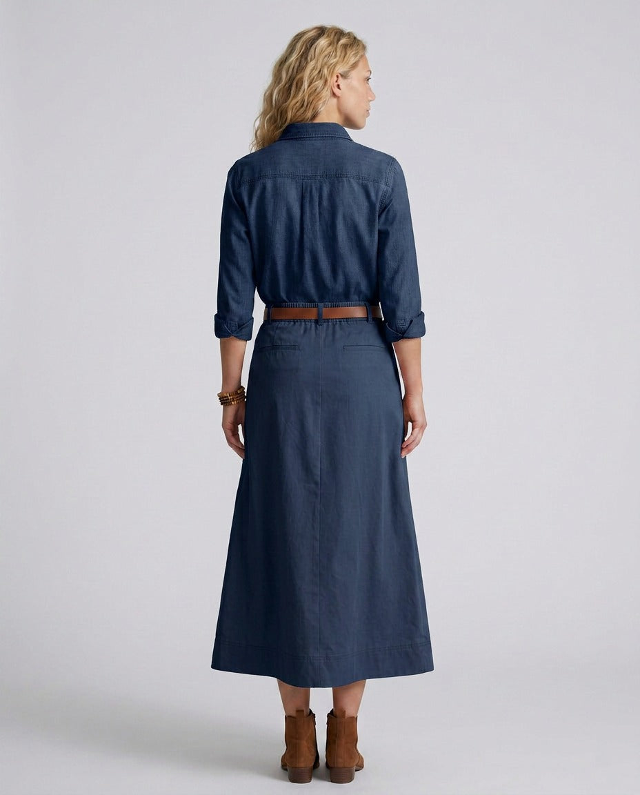 A Line Maxi Skirt with High Waist and Buttons