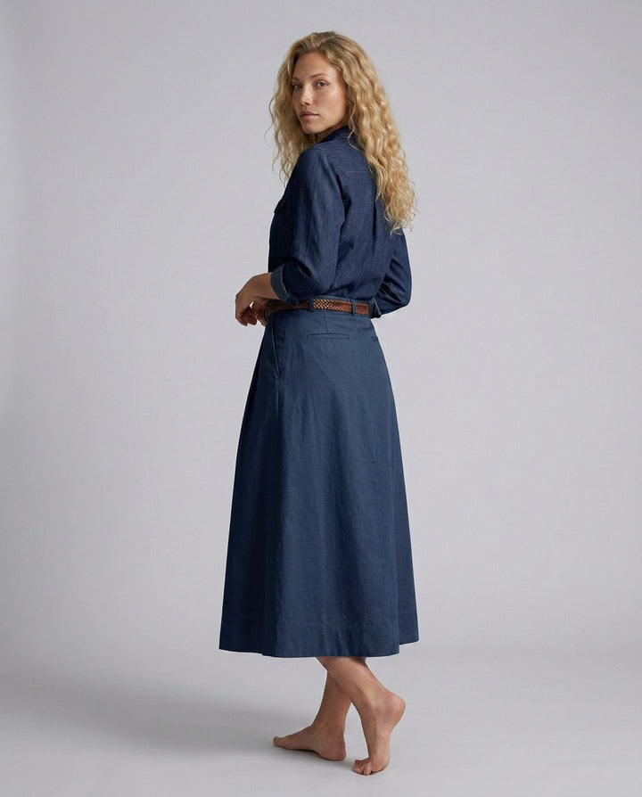 A Line Maxi Skirt with High Waist and Buttons