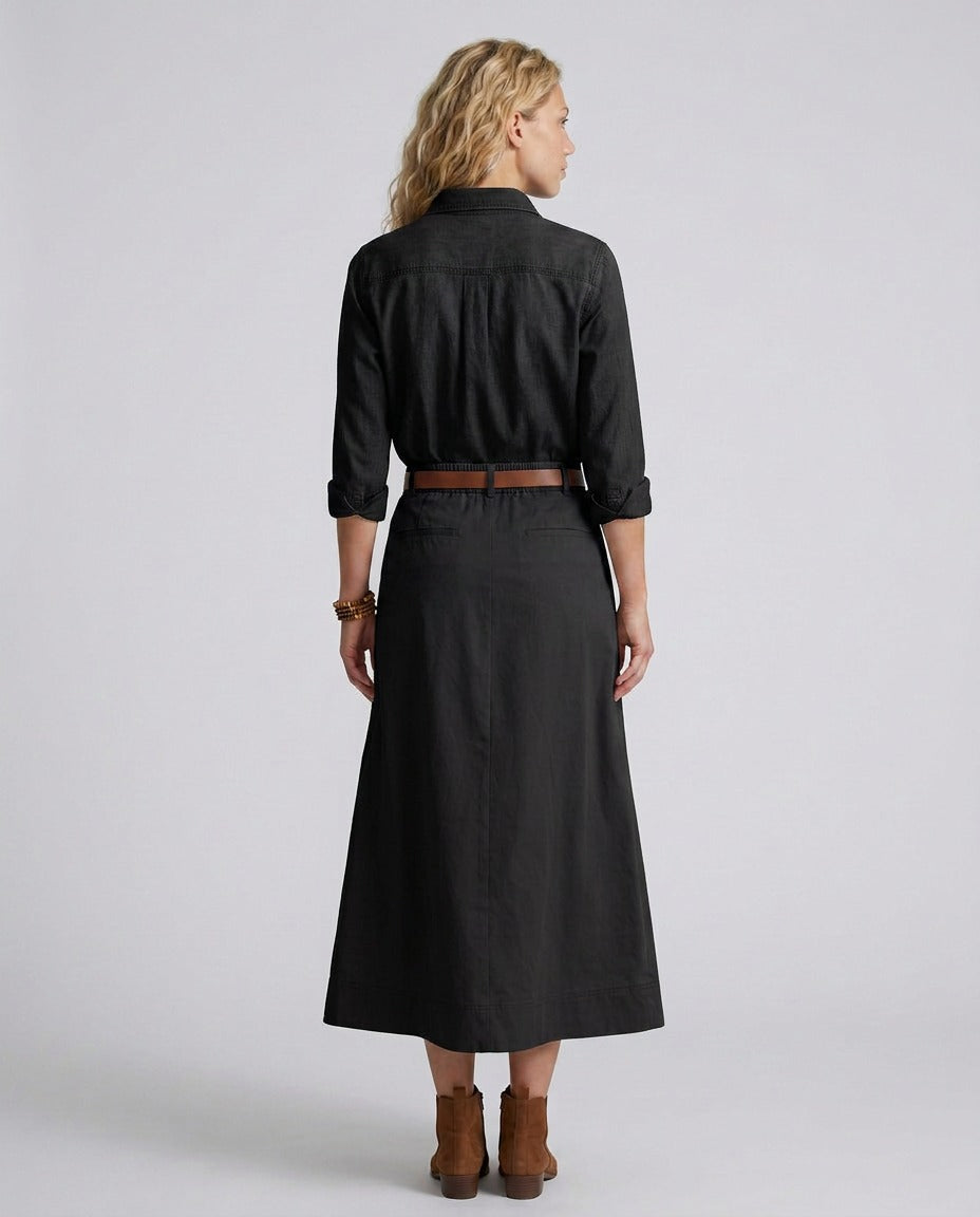 A Line Maxi Skirt with High Waist and Buttons