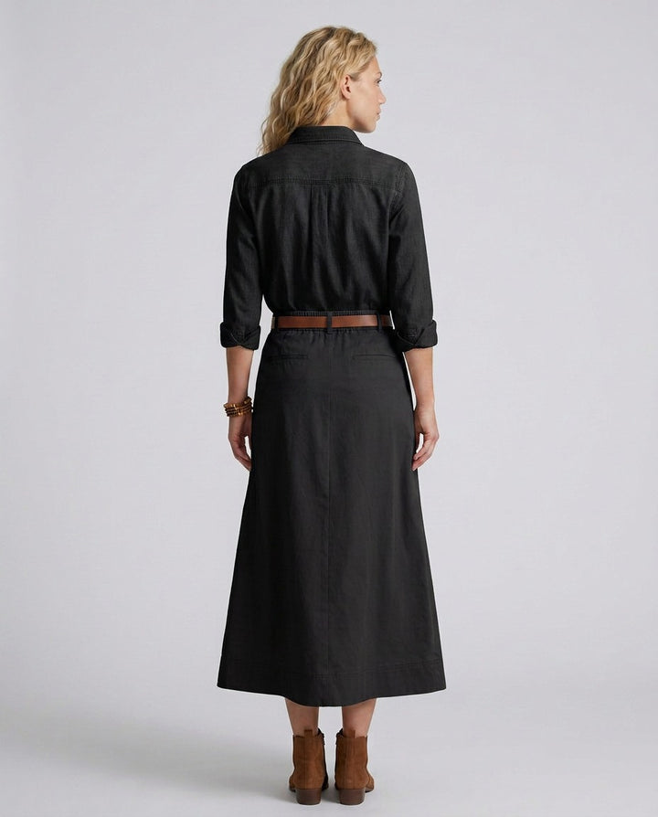 A Line Maxi Skirt with High Waist and Buttons