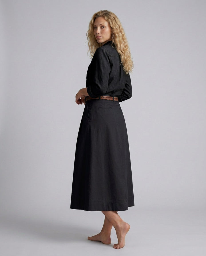 A Line Maxi Skirt with High Waist and Buttons