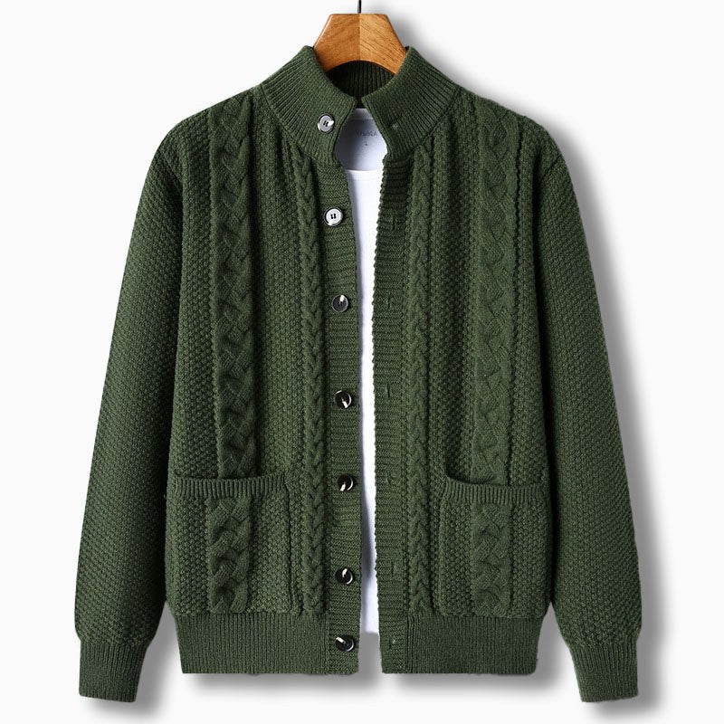 Tristan – Chunky Cable Knit Cardigan for Men with High Collar