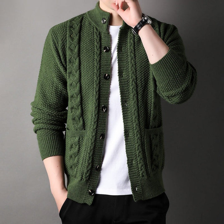 Tristan – Chunky Cable Knit Cardigan for Men with High Collar