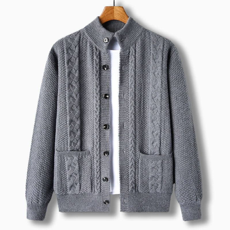 Tristan – Chunky Cable Knit Cardigan for Men with High Collar