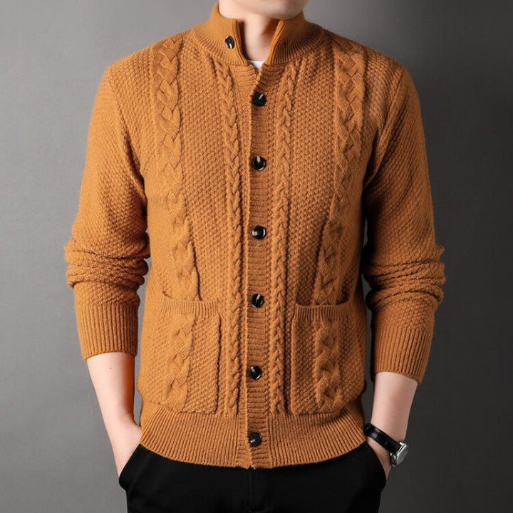 Tristan – Chunky Cable Knit Cardigan for Men with High Collar