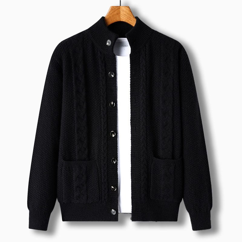 Tristan – Chunky Cable Knit Cardigan for Men with High Collar