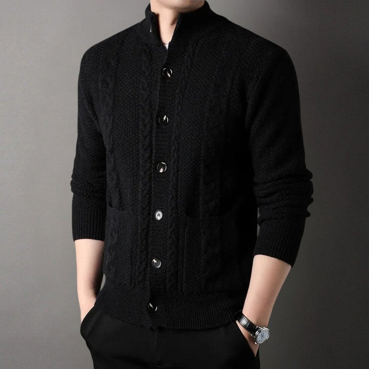 Tristan – Chunky Cable Knit Cardigan for Men with High Collar