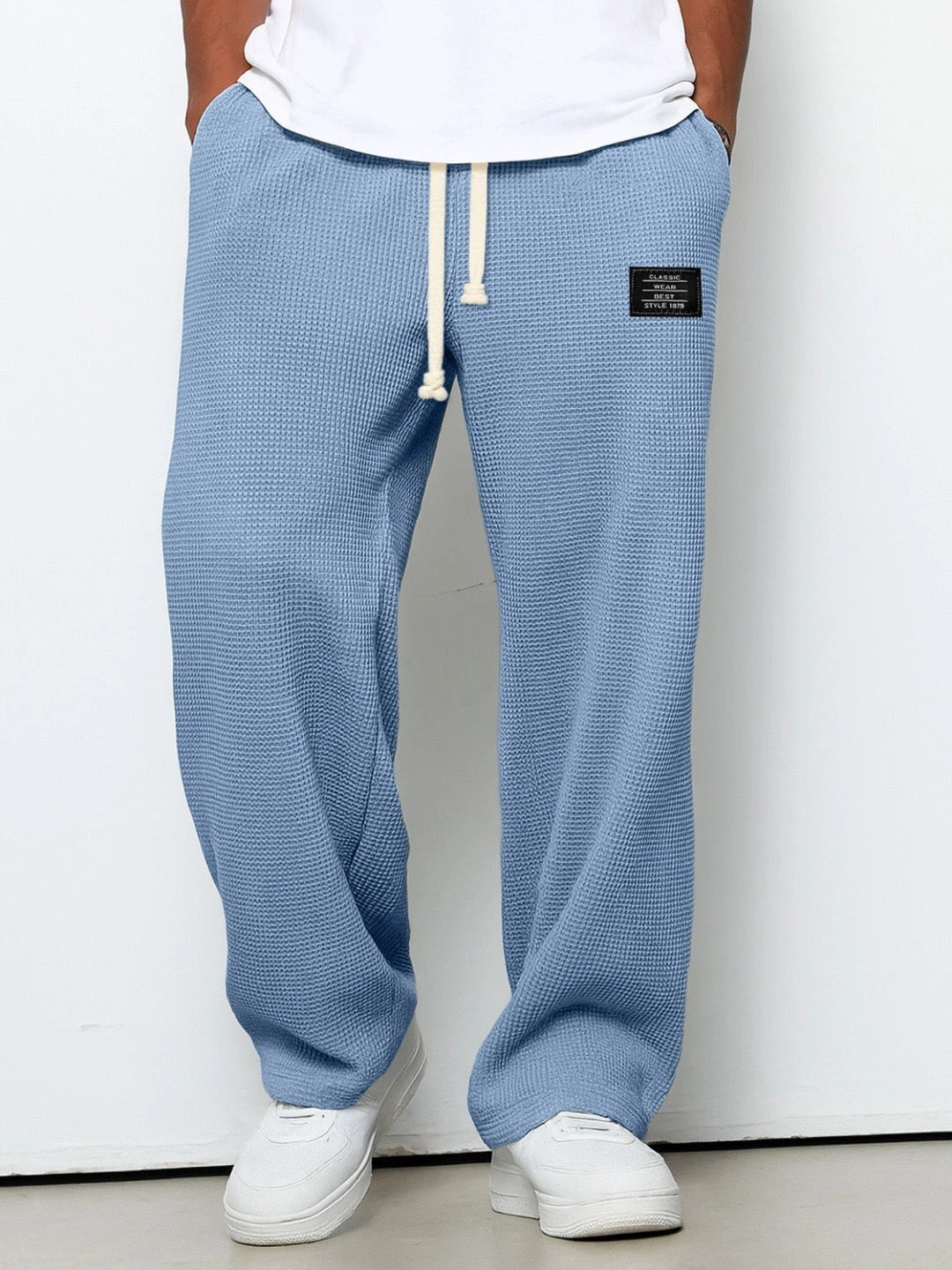 Wide Leg Joggers with Adjustable Waist — Victor, Sky Blue