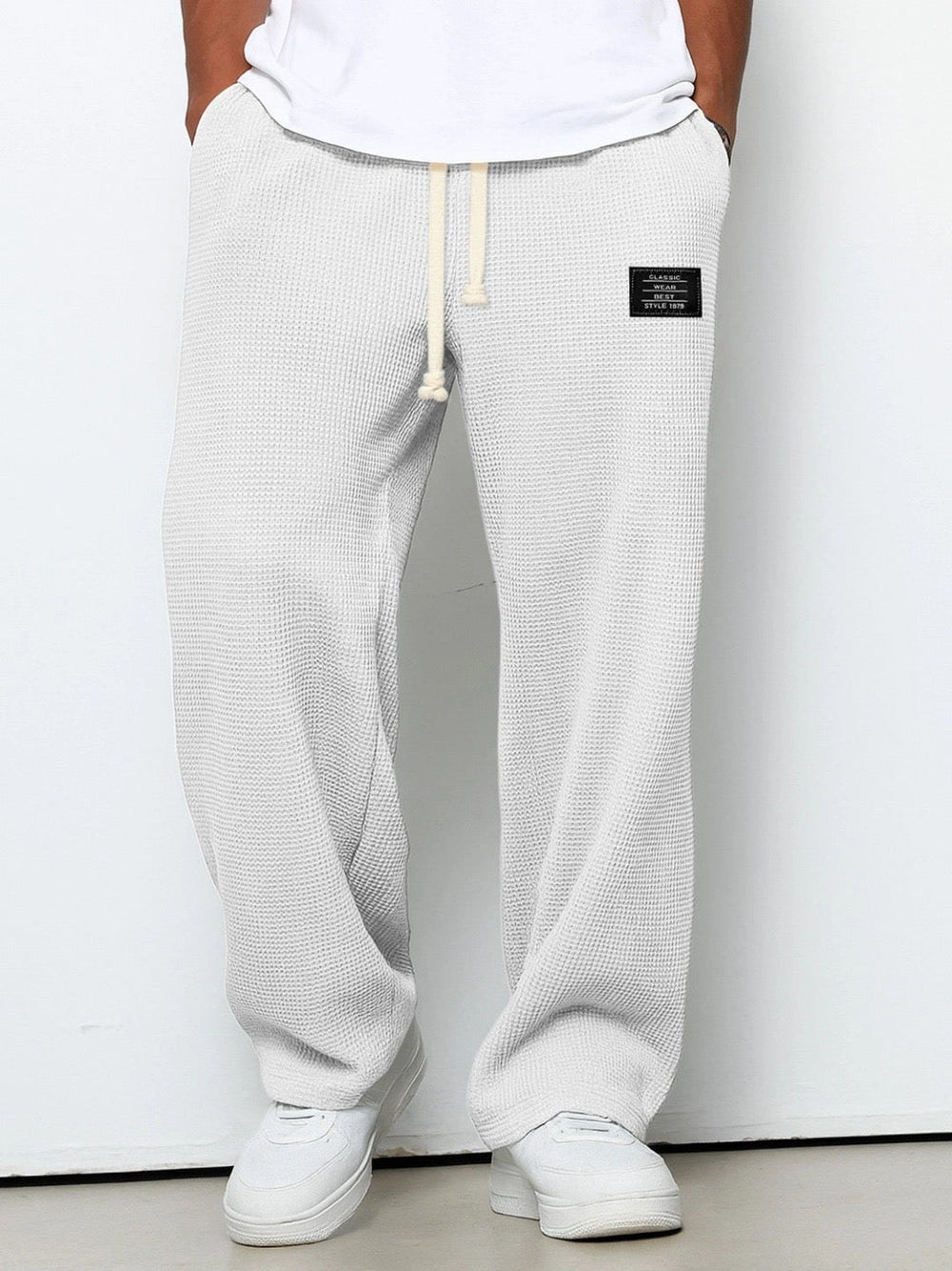 Wide Leg Joggers with Adjustable Waist — Victor, White