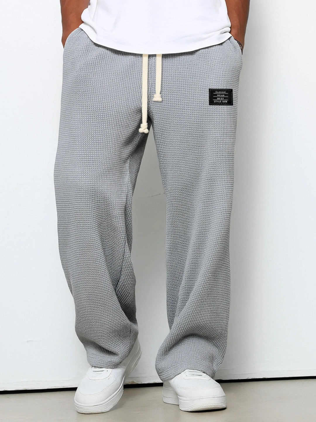 Wide Leg Joggers with Adjustable Waist — Victor, Grey