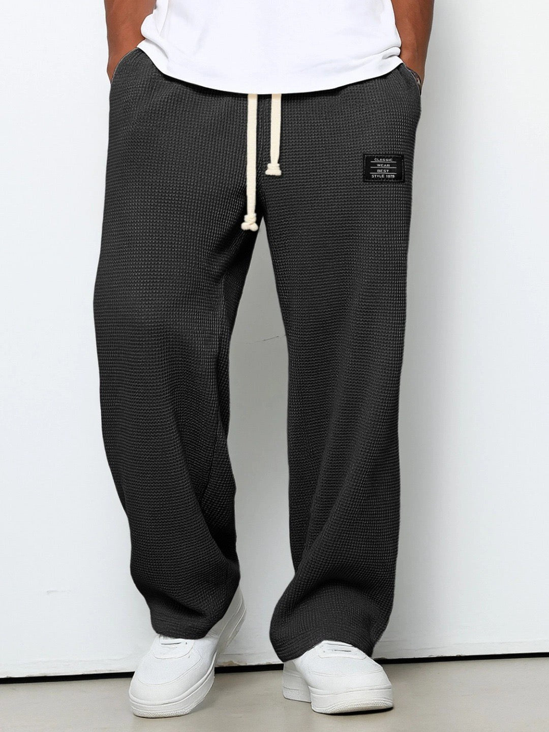 Wide Leg Joggers with Adjustable Waist — Victor, Black