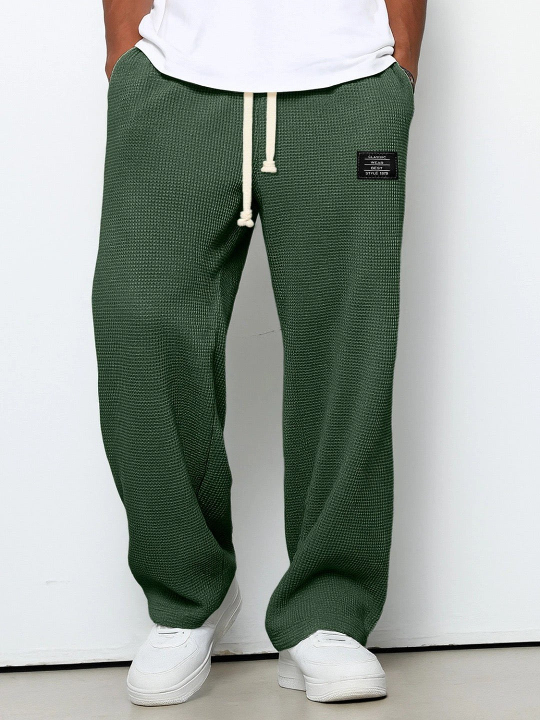 Wide Leg Joggers with Adjustable Waist — Victor, Dark Green