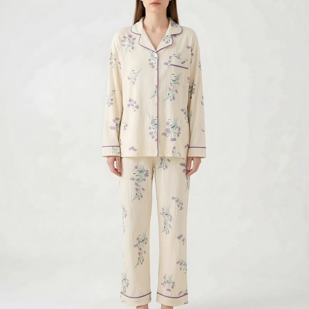 Long Sleeve Pyjamas for Women — Violet, Ivory Blue Floral