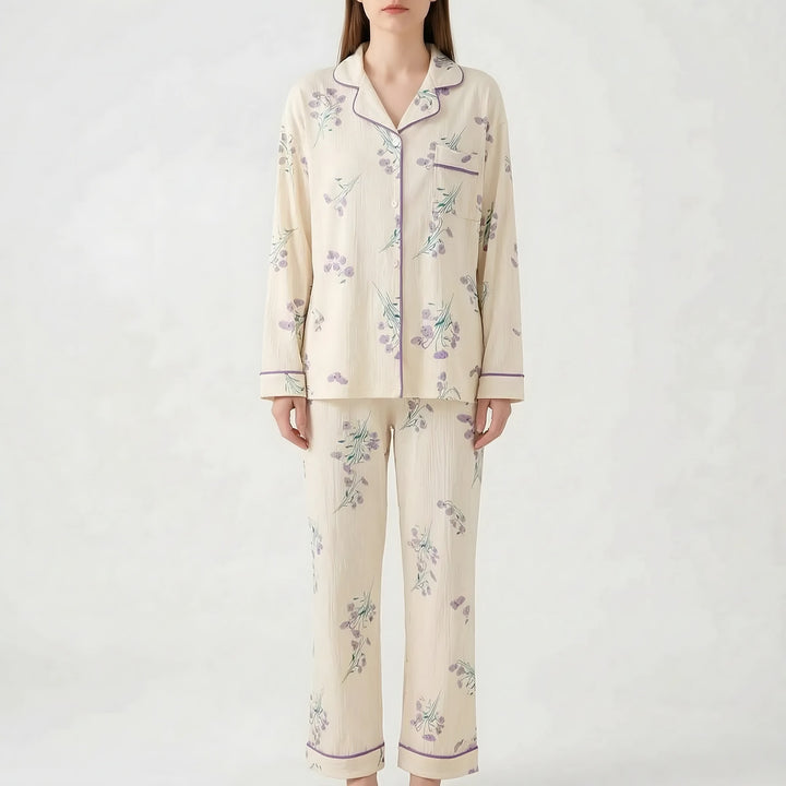 Long Sleeve Pyjamas for Women — Violet, Ivory Blue Floral