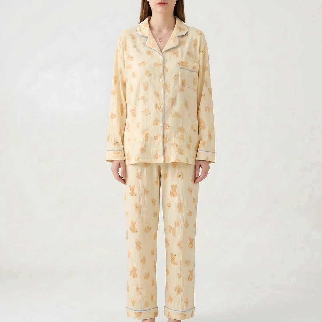 Long Sleeve Pyjamas for Women — Violet, Cream Teddy
