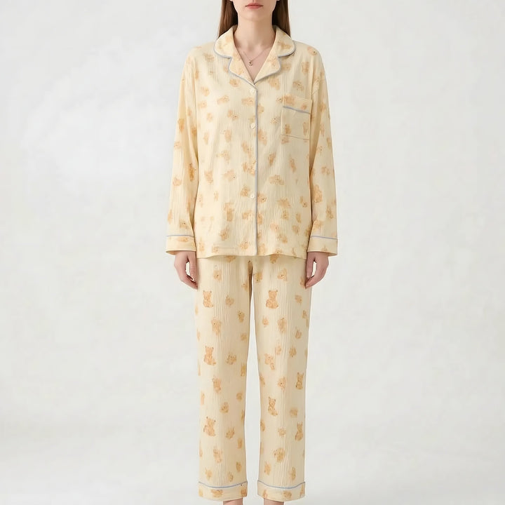 Long Sleeve Pyjamas for Women — Violet, Cream Teddy