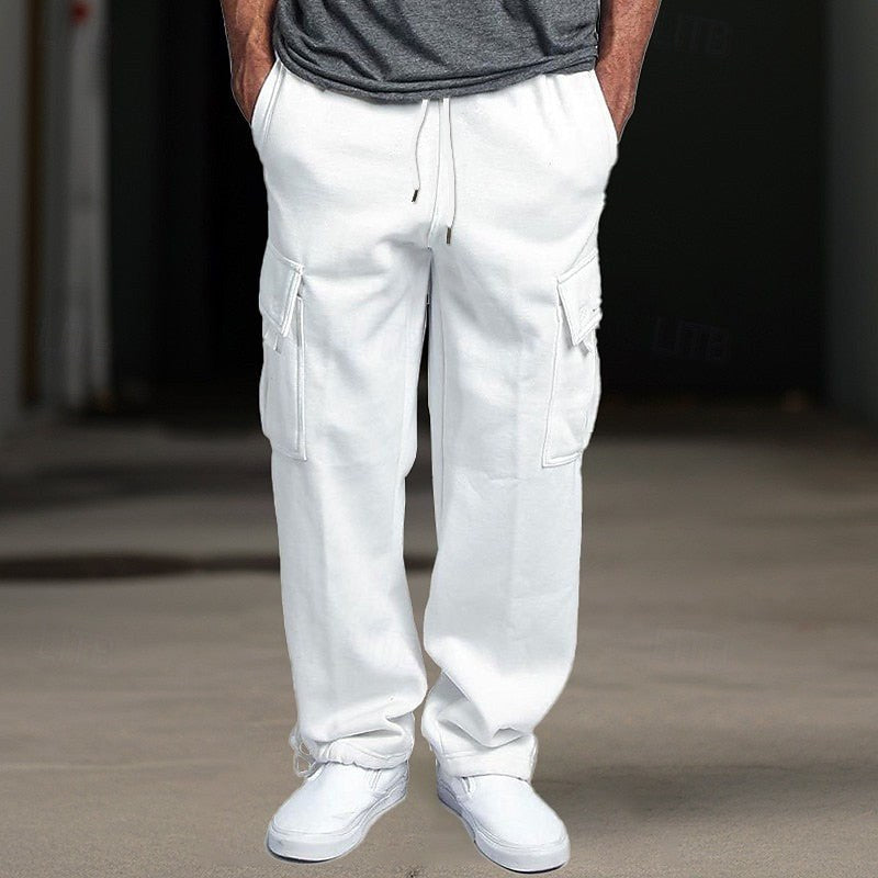Relaxed Fit Cargo Joggers — Wallace, White