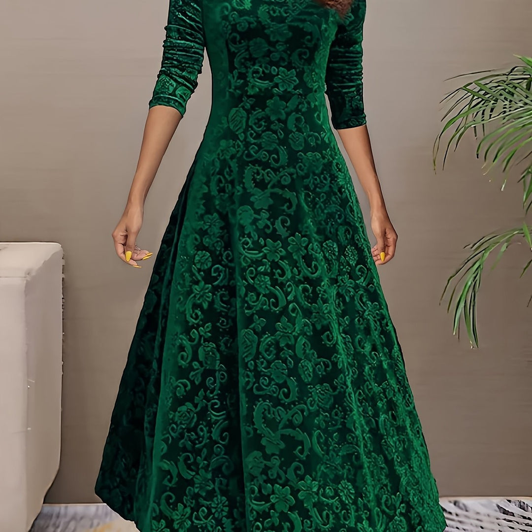Winifred — Burnout Velvet Long Sleeve Dress for Women, Moraine Fashion