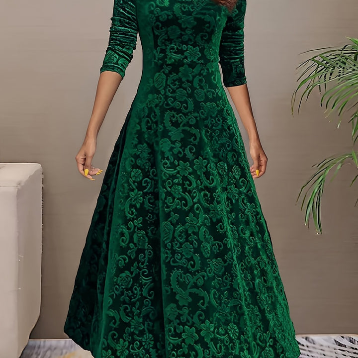 Winifred — Burnout Velvet Long Sleeve Dress for Women, Moraine Fashion