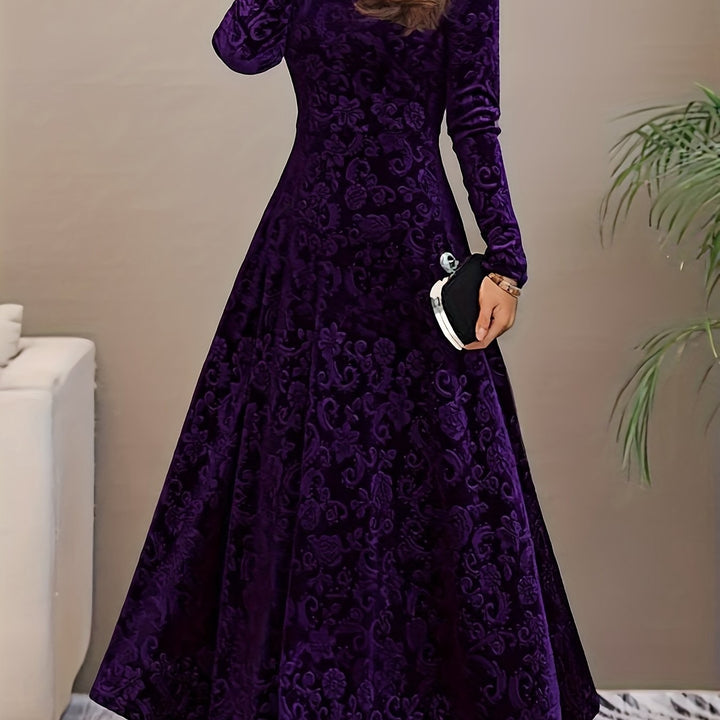 Winifred — Burnout Velvet Long Sleeve Dress for Women, Moraine Fashion