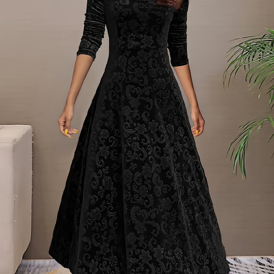 Winifred — Burnout Velvet Long Sleeve Dress for Women, Moraine Fashion