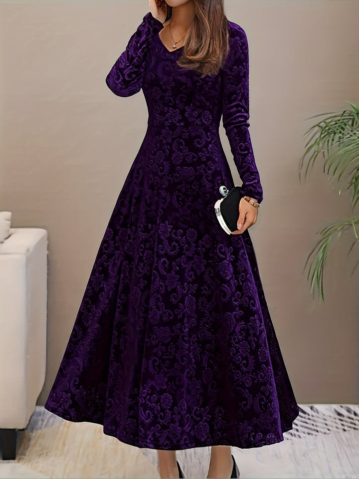 Winifred — Burnout Velvet Long Sleeve Dress for Women, Moraine Fashion