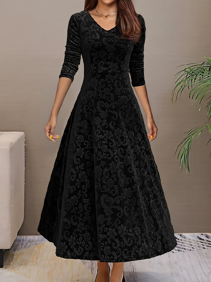 Winifred — Burnout Velvet Long Sleeve Dress for Women, Moraine Fashion