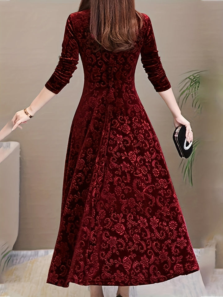 Winifred — Burnout Velvet Long Sleeve Dress for Women, Moraine Fashion