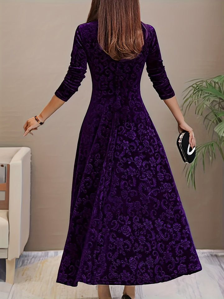Winifred — Burnout Velvet Long Sleeve Dress for Women, Moraine Fashion