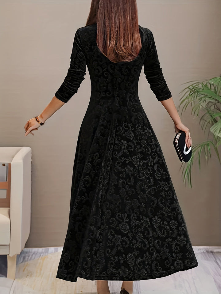 Winifred — Burnout Velvet Long Sleeve Dress for Women, Moraine Fashion