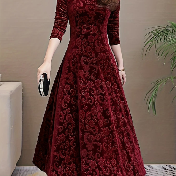 Winifred — Burnout Velvet Long Sleeve Dress for Women, Moraine Fashion