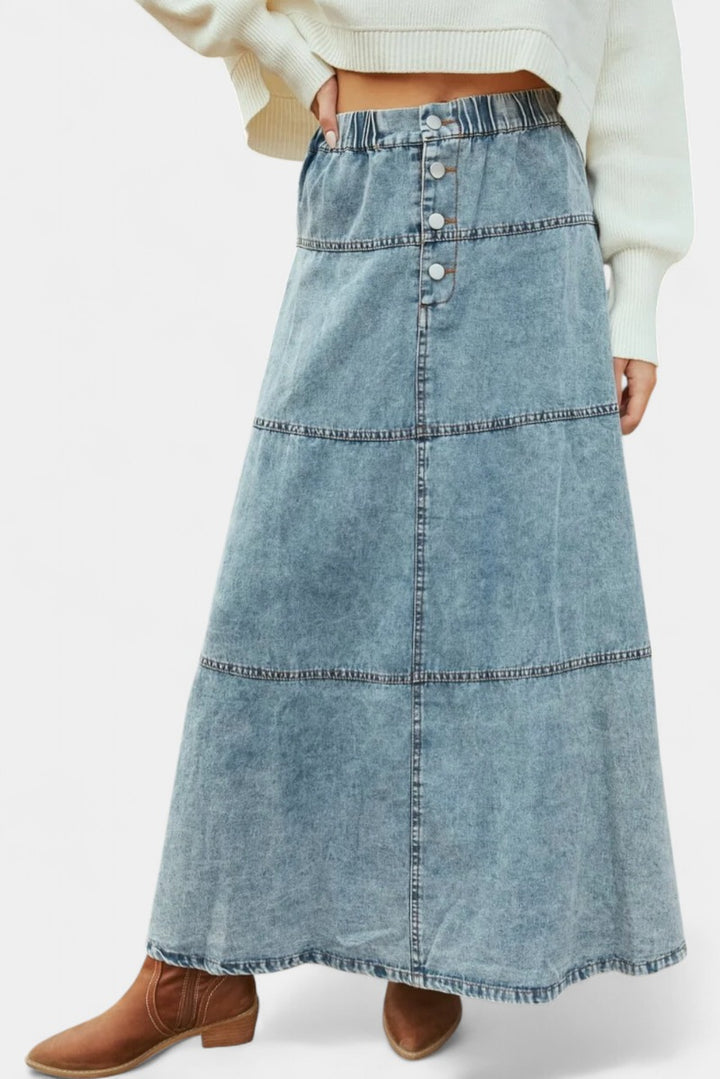 Long Denim Skirt with Button Front in denim