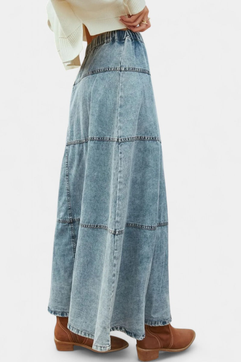 Long Denim Skirt with Button Front