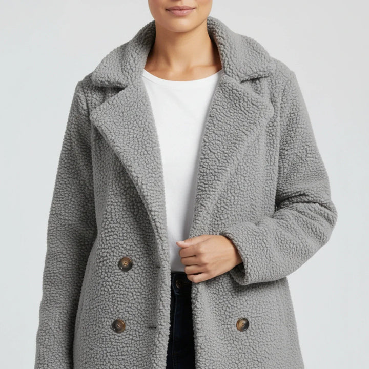 Borg Pea Coat with Notch Lapel for women — view 8 — Moraine Fashion